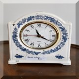 D33. Porcelain clock blue and white with birds, leaves and flowers. 6”h - $10 